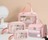4-Piece Pink Travel Washbag Set – Transparent Zipper Makeup & Toiletry Organizers